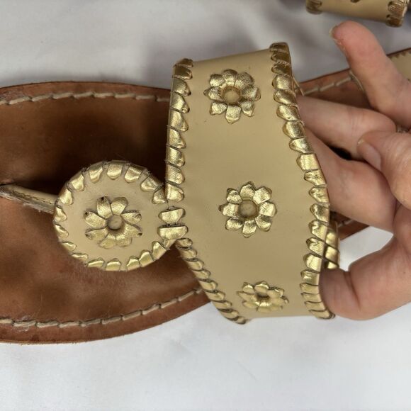 Jack Rogers Baby Camel/Gold Nantucket Whipstitch Leather Thong Flat Sandal Sz 10 - Picture 6 of 10